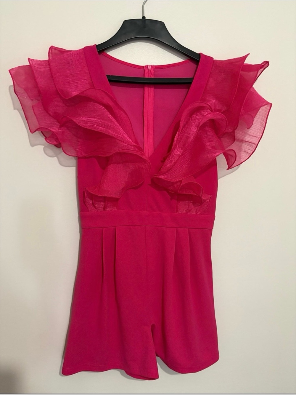 One-Piece Ruffle Romper in Deep Pink